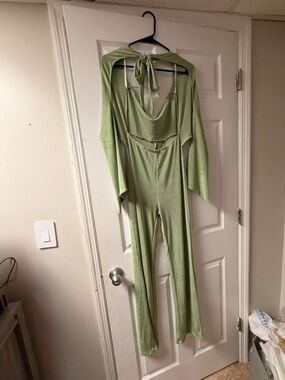 NWOT Light Green Tie-Back Jumpsuit